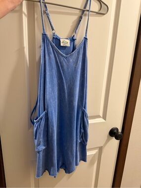 Very J Blue Washed Romper with Side Pockets
